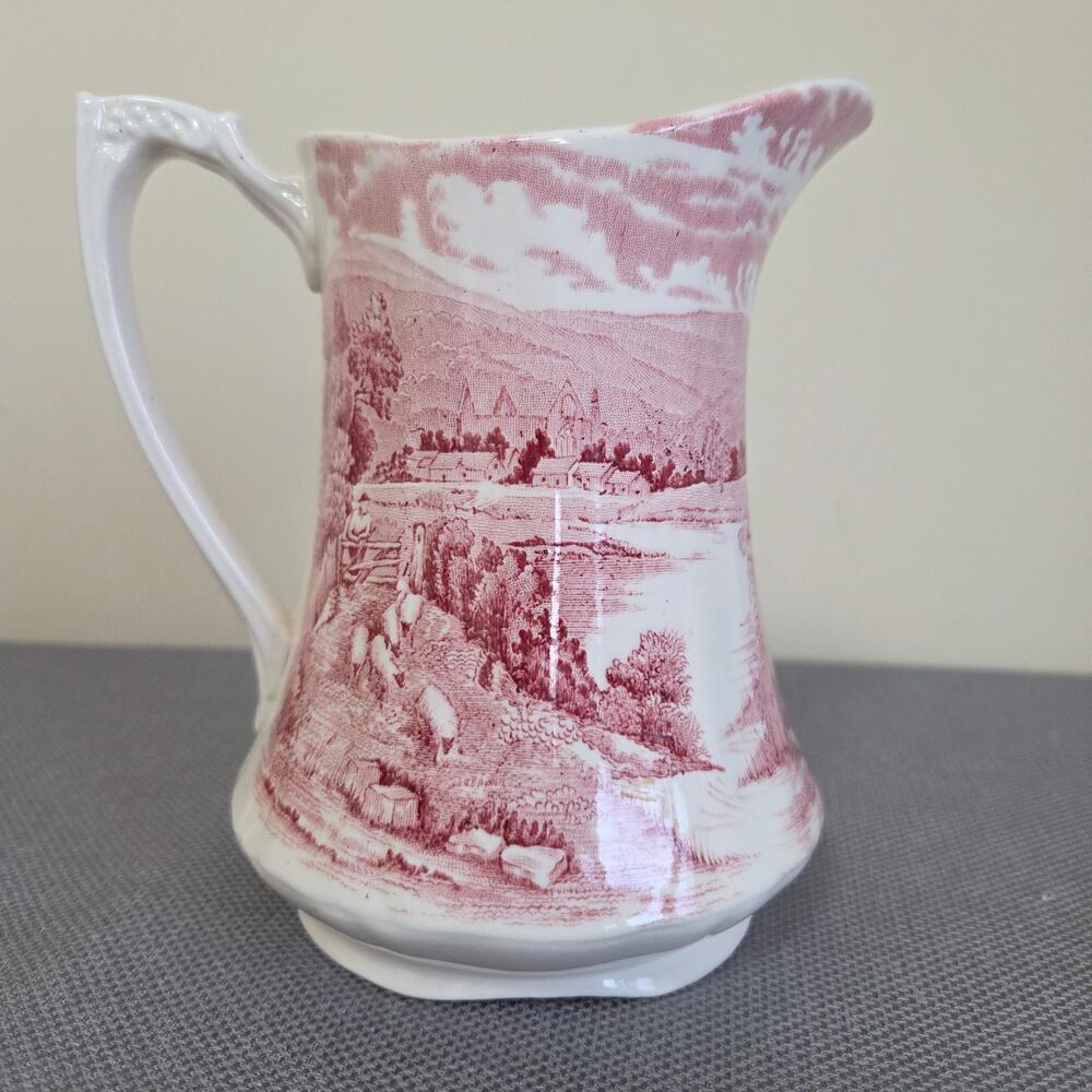 Vintage Alfred Meakin Tintern Red Pink Transferware 16oz 6" Pitcher England